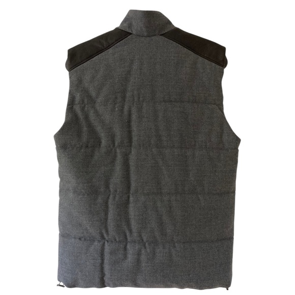 VINCE Men’s Wool Quilted Vest Gray  Black Genuine Lamb Leather Trim Size M - Picture 7 of 8